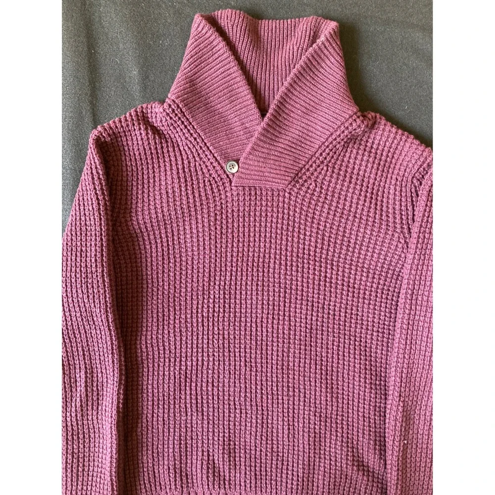 Banana Republic Mens XL Plum Waffle Knit Shawl Collar‎ Button Sweater Wool Mix